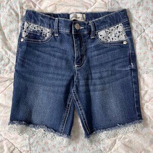Jordache bermuda denim shorts‎ with lace details, size 8